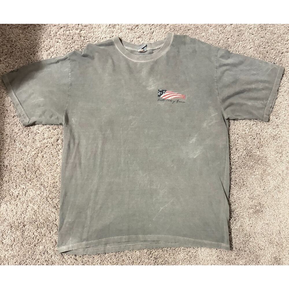 Crazy T-Shirt Men's Gray Volcano USA Flag Graphic Short Sleeve Hawaii Y2K - XL